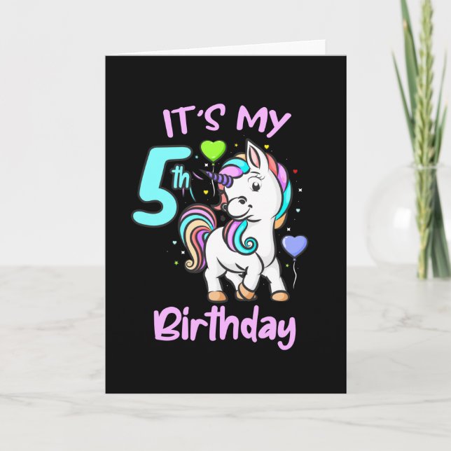 Tarjeta 5.º Cumpleaños Regalos De Unicornio Para Chicas (Anverso)