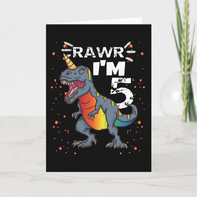 Tarjeta 5.º cumpleaños T Rex Dinosaur (Anverso)