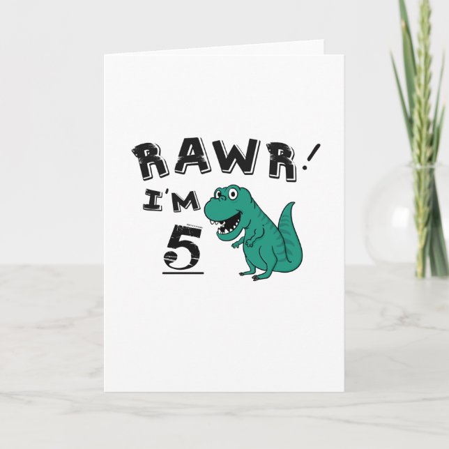 Tarjeta 5.º regalo de cumpleaños de dinosaurios para niños (Anverso)