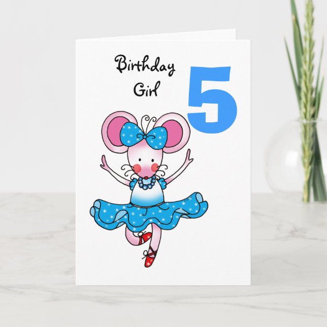 Tarjeta 5.º regalo de cumpleaños para una chica, bailarina (Anverso)