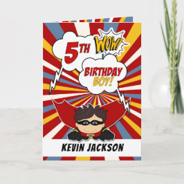 Tarjeta 5.º tema del cómic superhéroe de cumpleaños