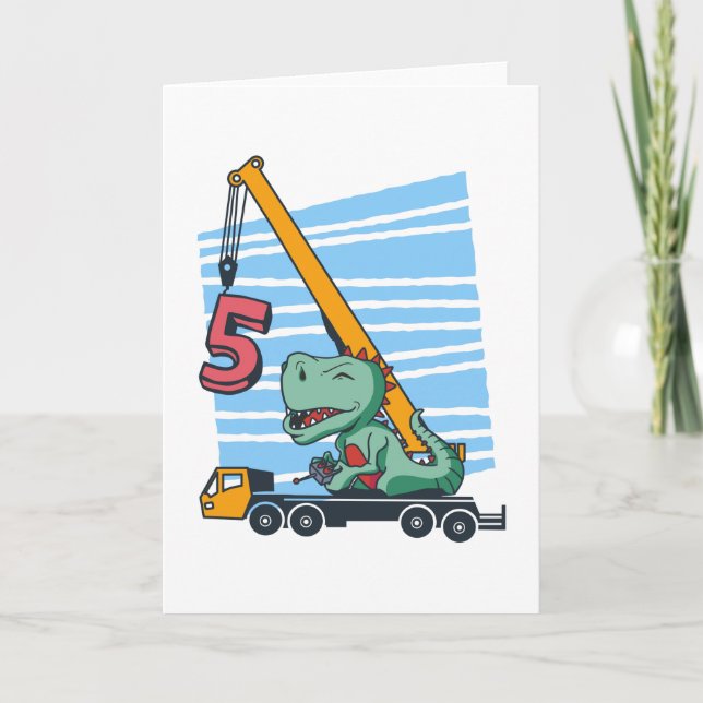 Tarjeta 5 años 5º cumpleaños Crane Dinosaur (Anverso)