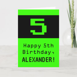 Tarjeta 5 cumpleaños: Nerdy / Geeky Style "5" y nombre
