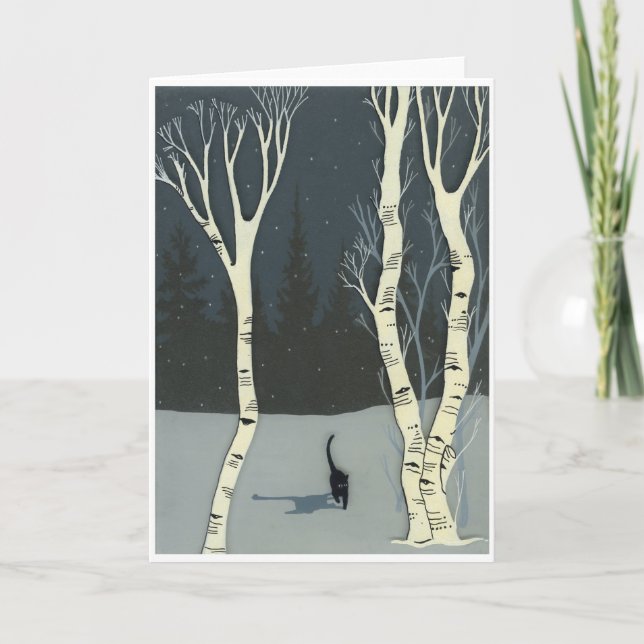 Tarjeta 5"" gato x7 en nieve de Lucía Johnson, interior en (Anverso)