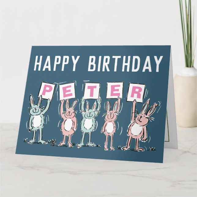Tarjeta 5 letras Nombre Feliz Conejo de Cumpleaños (Anverso)