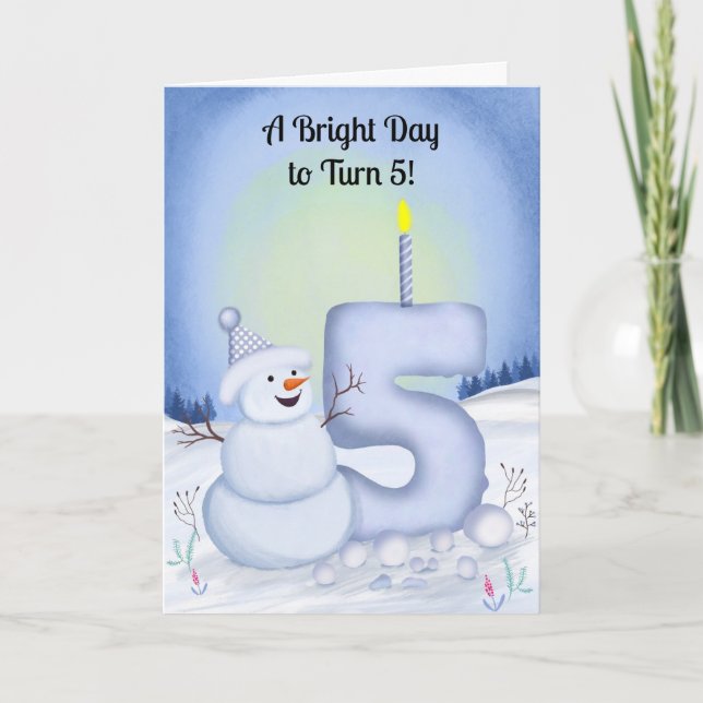 Tarjeta 5th Birthday Snowman Snowy Five (Anverso)