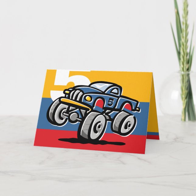 Tarjeta 5to cumpleaños del monster truck (Anverso)
