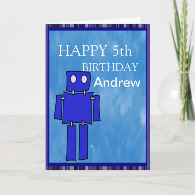 Tarjeta 5to cumpleaños del robot (Anverso)