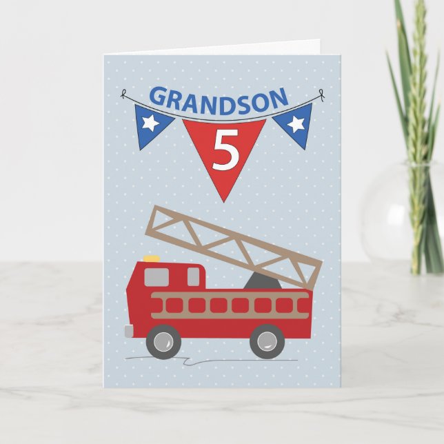 Tarjeta 5to Nieto del cumpleaños, Firetruck (Anverso)