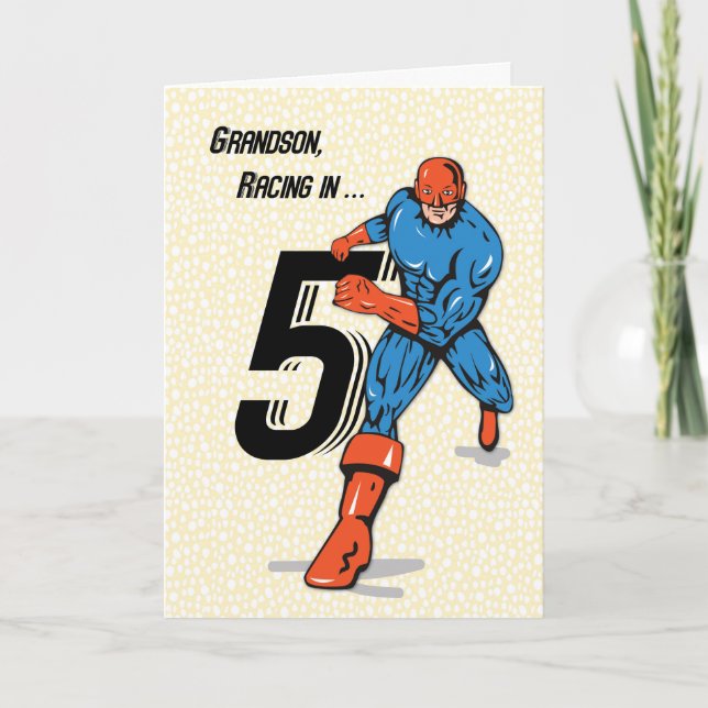 Tarjeta 5to super héroe del cumpleaños del nieto (Anverso)