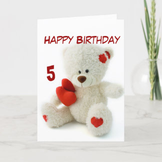 Tarjeta 5to tema del oso de peluche del feliz cumpleaños