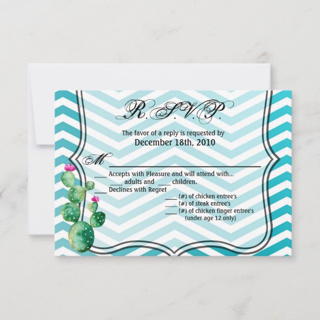 Tarjeta 5x3.5 R.S.V.P Boho Cacti Cactus Succulent  (Anverso)