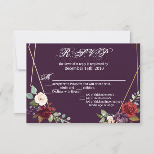 Tarjeta 5x3.5 R.S.V.P Plum Rosas púrpura Geómetro