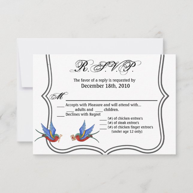 Tarjeta 5x3.5 R.S.V.P Tatuaje tradicional de pájar (Anverso)