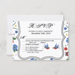 Tarjeta 5x3.5 R.S.V.P Tatuaje tradicional de pájar