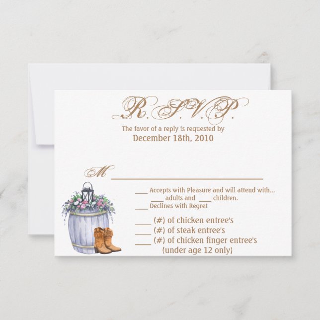 Tarjeta 5x3.5 R.S.V.P. XMAS Boda de campo de veran (Anverso)