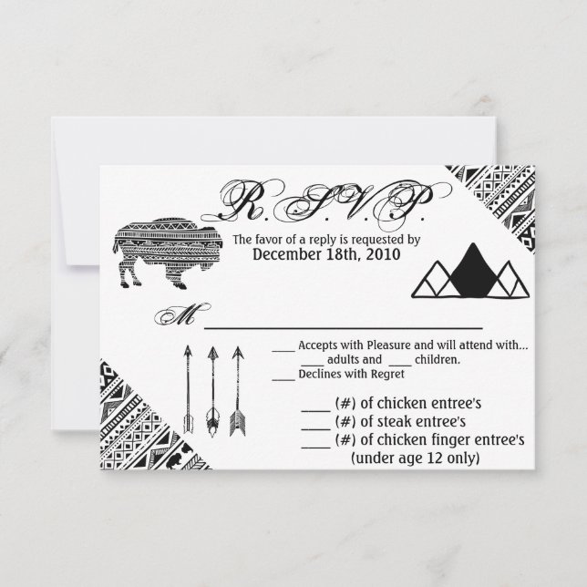 Tarjeta 5x3.5 R.S.V.P XMAS Boho Búfalo Tribal Pata (Anverso)