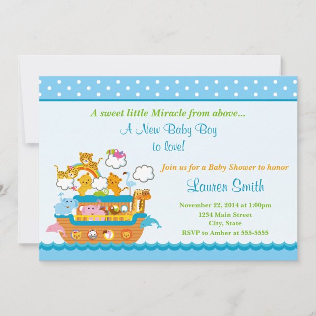 Tarjeta 5x7 de invitación Baby Shower a Ark Boy de (Anverso)