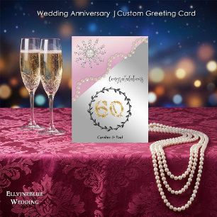 Tarjeta 60º Aniversario de Boda   Diamantes y Perlas Elega