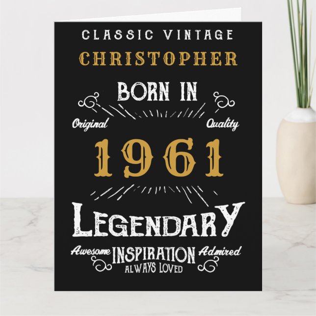 Tarjeta 60º cumpleaños Agregar nombre nacido 1961 legendar (Anverso)