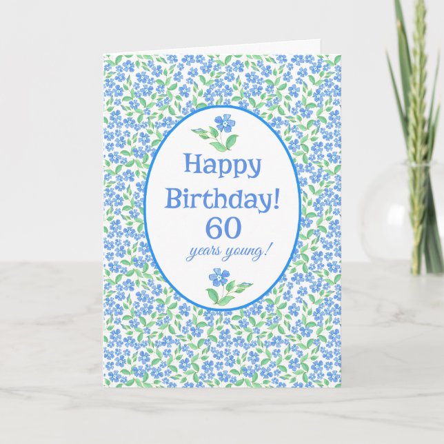Tarjeta 60.ª Bonito de cumpleaños Flores verdes verdes de  (Anverso)