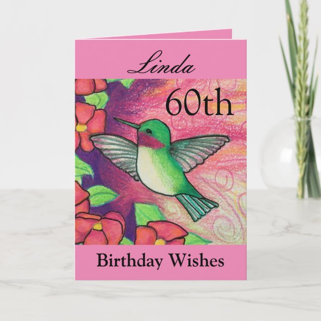 Tarjeta 60.º Amanecer Deseos Bonito Pink Hummingbird (Anverso)