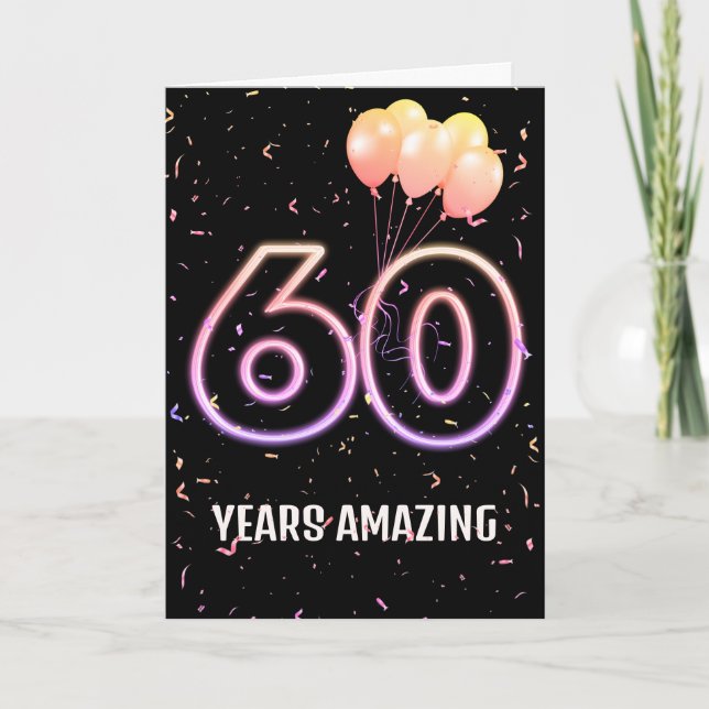 Tarjeta 60.º Balón de cumpleaños y Confetti (Anverso)