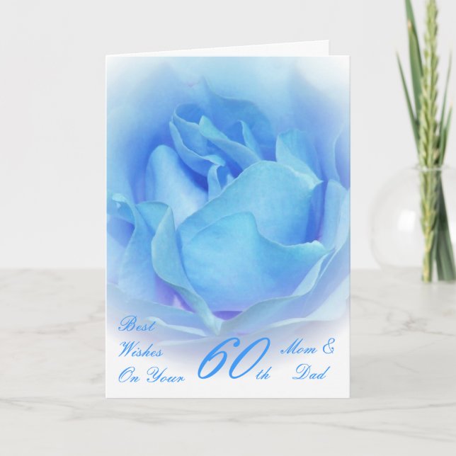 Tarjeta 60.º Boda Aniversario Mamá y Papá Azul Rosa (Anverso)