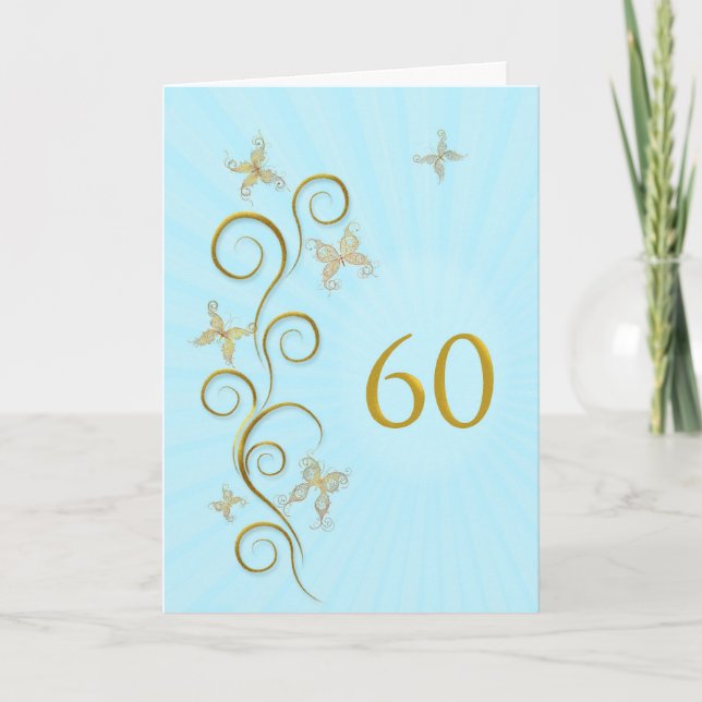 Tarjeta 60.º cumpleaños con mariposas doradas (Anverso)