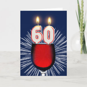 Tarjeta 60.º cumpleaños con vino y velas