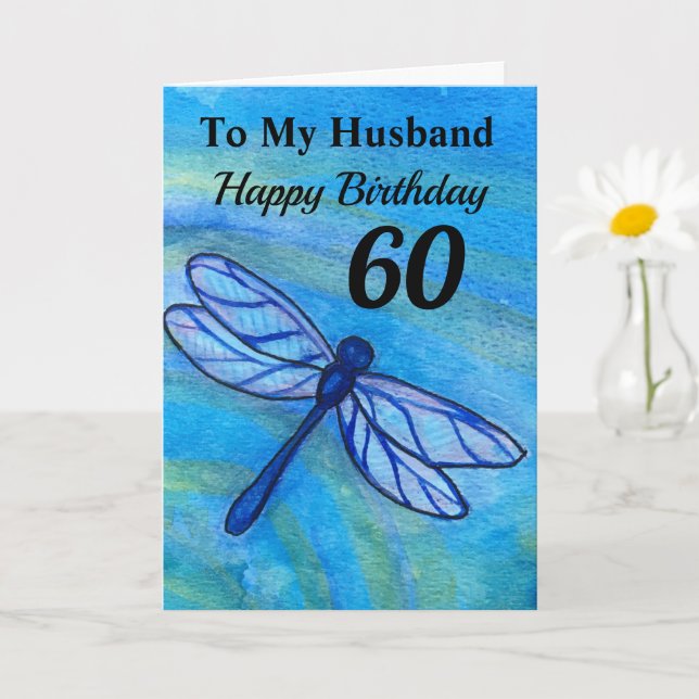 Tarjeta 60.º Cumpleaños De Mi Esposo Azul Dragonfly (Planta pequeña)