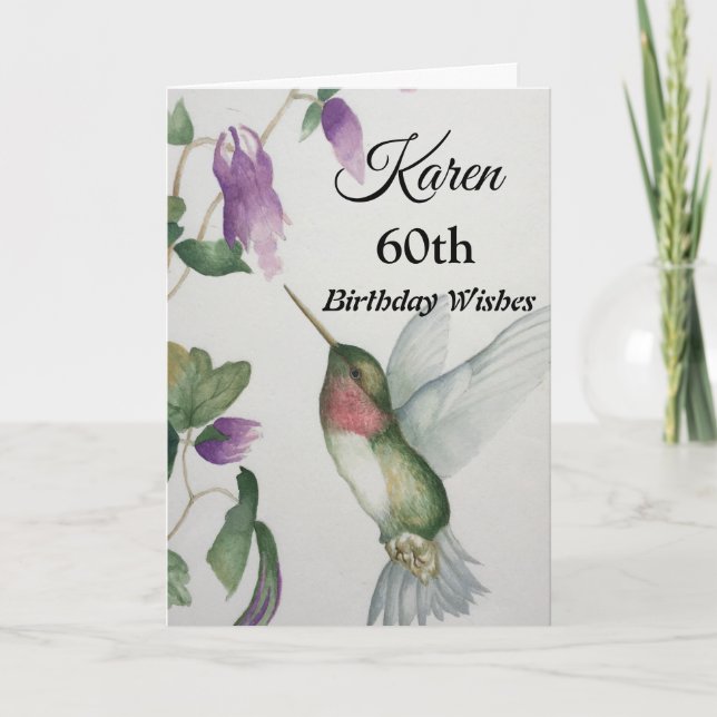 Tarjeta 60.º Cumpleaños Deseos Elegantes Colibríes (Anverso)