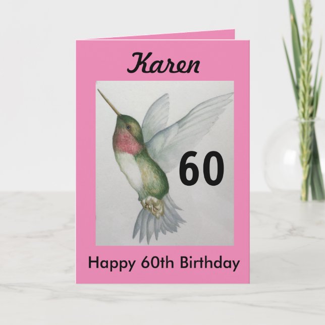 Tarjeta 60.º Cumpleaños Elegante Colibrí Rosa (Anverso)
