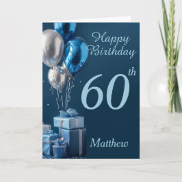 Tarjeta 60.º Cumpleaños Globos Azules Y Regalos