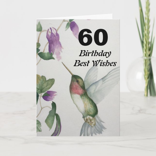 Tarjeta 60.º cumpleaños mejores deseos 60 Bonitos Hummingb (Anverso)