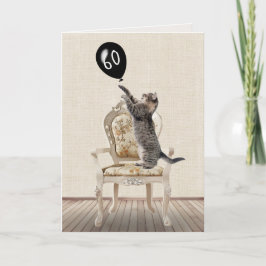 Tarjeta 60.º cumpleaños Tabby Cat en la presidencia