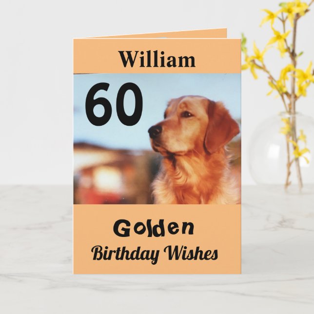 Tarjeta 60.º Día de Oro Desearía El Perro Golden Retriever (flor amarilla)