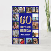 60.º feliz cumpleaños Collage de fotos azul y oro