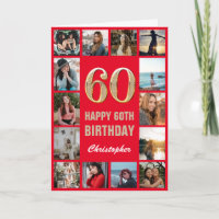 60.º feliz cumpleaños Collage de fotos rojo y oro