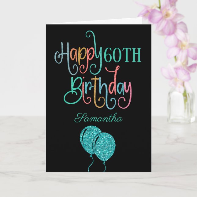 Tarjeta 60.º Feliz Cumpleaños Estilo Texto Nombre Multicol (Orquídea)