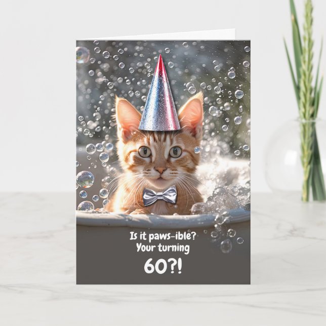 Tarjeta 60.º gatito de cumpleaños en baño de burbujas (Anverso)