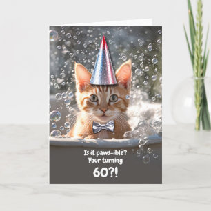 Tarjeta 60.º gatito de cumpleaños en baño de burbujas