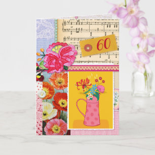 Tarjeta 60.º libro de relatos de arte floral de cumpleaños