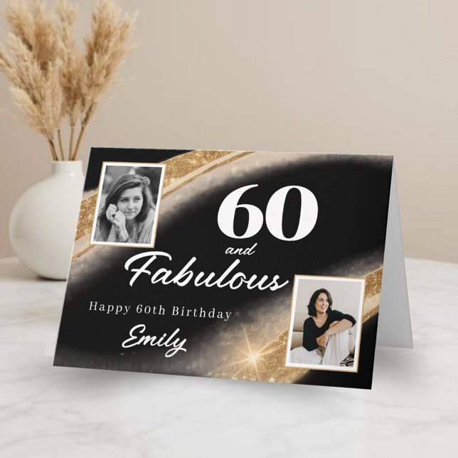 Tarjeta 60 and Fabulous Black Gold Photo 60th Birthday (Subido por el creador)