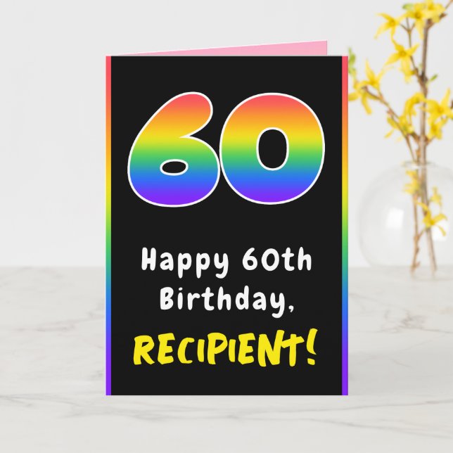 Tarjeta 60° cumpleaños: arcoiris colorido # 60, nombre per (flor amarilla)