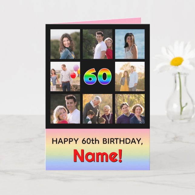 Tarjeta 60° cumpleaños: Arcoiris divertido #, fotos Person (Planta pequeña)