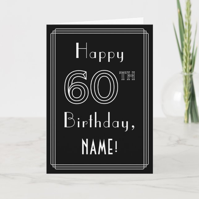 Tarjeta 60 cumpleaños: Art Deco Style # 60 y nombre person (Anverso)