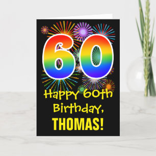 Tarjeta 60 cumpleaños: divertido patrón de fuegos artifici