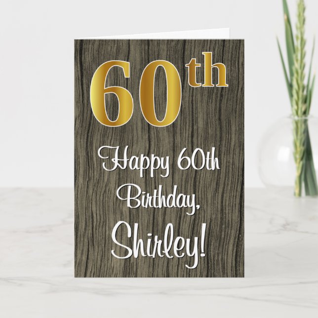 Tarjeta 60° cumpleaños: Elegante apariencia de oro falso # (Anverso)