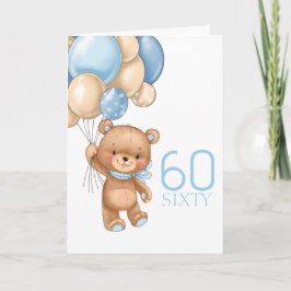 Tarjeta 60° cumpleaños lindo globos azules carados cartón 